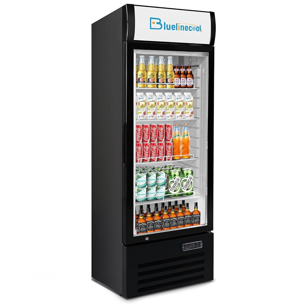 12.5 cu.ft Commercial Refrigerators with 1 Glass Door, Beverage Fridge with LED Light Display Upright Merchandiser, Drink Cooler with 4 Adjustable Shelves Black ETL Approved