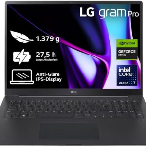 2024 LG gram Pro 17 Inch Notebook - 1379g Intel Core Ultra7, NVIDIA RTX3050 Laptop (32GB RAM, 2TB Dual SSD, 27h Battery Life, IPS Panel Anti-Glare Display, Win 11 Pro) - Black