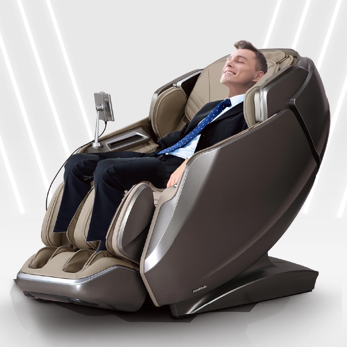 2025 4D Massage Chair for Full Body, Revive, Health Fingerprint Sensor, AI Health Detection, Extended SL-Track, Music Sync with Hi-Fi Bluetooth Speaker (Brown)