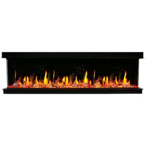 2025 New Litedeer Homes WarmCastle 72 inch 3-Side Smart Electric Fireplace with Crackling Sounds, Multi-Flame Style, 5 Unique Flames, Diamond-Like Crystal, Black (Model: ZEF72T)