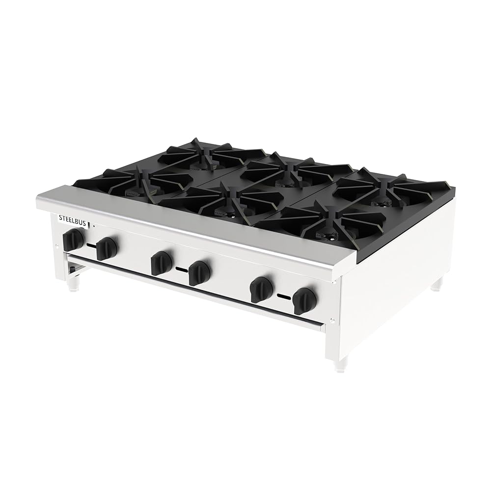 36'' Heavy duty Commercial Hot Plate,Natural and Propane 6 Burner gas stove,BTU 168000,ETL Safety Certified,Stainless Steel Wok Countertop Range, Restaurant Equipment Cooker for...