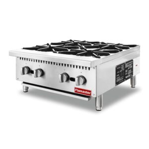 4 Burner Commercial Hot Plate, 24" Countertop Gas Stove Stainless Steel Natural Gas Range with Propane Conversion Kit Cooking Equipment for Restaurant Kitchen-100000 BTU