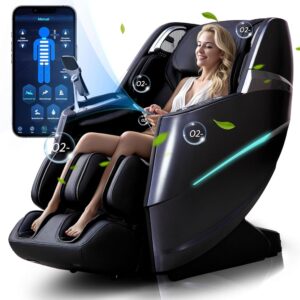 4D Massage Chair Full Body Zero Gravity Recliner - 55“ SL-Track,20 Auto Modes,11 Massage Technique,40 Airbags Massage,with Yoga Stretch,APP Control,Negative Oxygen lons（Black）