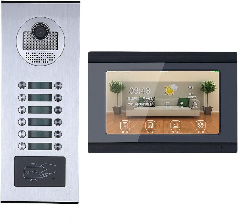 7 Inch Apartment/Home Video Doorbell Intercom System RFID IR-Cut HD 1000TVL Camera Doorbell Camera with Button Display Waterproof,H,C