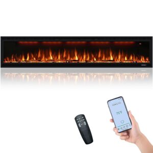 84 inch Smart Electric Fireplaces with App Control, Slim Recessed and Wall Mounted Fireplace Heater for Living Room, Multicolor Flame, Overheating Protection, WiFi-Enabled,...