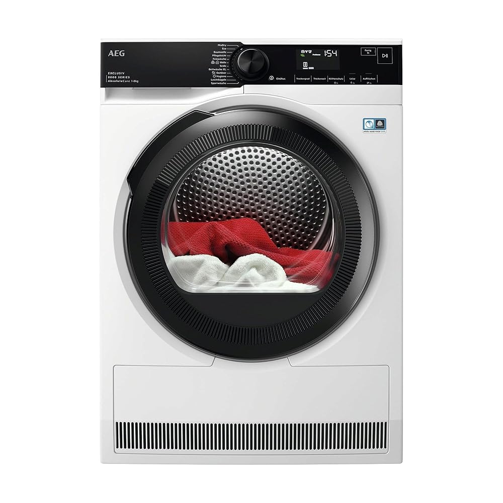 AEG AbsoluteCarePlus TR9H75680 Heat Pump Dryer 8 kg, Series 9000: Down Drying, Precise Drying Results with 3D Scan Residual Moisture Determination, Energy Class C, Drum Lighting