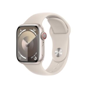 Apple Watch Series 9 (GPS + Cellular, 41 mm) Smartwatch with Aluminium Case and Sports Strap S/M in Polar Star. Fitness Tracker, Blood Oxygen and ECG Apps, Always-On Retina...