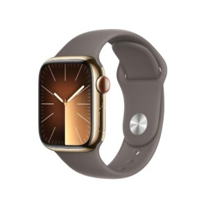 Apple Watch Series 9 (GPS + Cellular, 41 mm) Smartwatch with Gold Stainless Steel Case and Sports Strap S/M in Tone. Fitness Tracker, Blood Oxygen and ECG Apps, Always-On Retina...