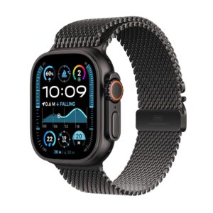 Apple Watch Ultra 2 GPS + Cellular 49 mm Smartwatch z wytrzymałą kopertą z tytanu kolor Czarny+ Bransoleta Mediolańska kolor Czarny-S. Monitor Fitness, Superwydajna Bateria,...
