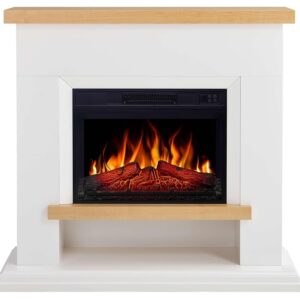 ArtiFlame Shelford AF23S White Electric Fireplace with LED Flame Effect, Heating up to 30 m², Remote Control, Realistic Design, Energy Saving, Freestanding