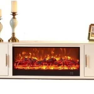 Atomizing Electric Fireplace Modern 78.7'' White Fireplace TV Stand, TV Consoles with Electric Fireplace, 3D Realistic Flame, 2 Door Storage Cabinet Fireplace Heater