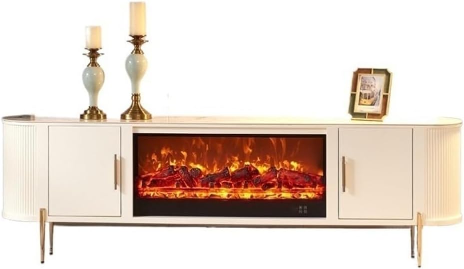 Atomizing Electric Fireplace Modern 78.7'' White Fireplace TV Stand, TV Consoles with Electric Fireplace, 3D Realistic Flame, 2 Door Storage Cabinet Fireplace Heater