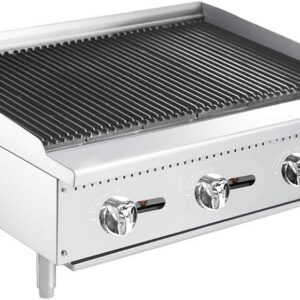 Atosa ATCB Natural Gas Commercial Lava Rock Charbroiler, 36" with (3) Burners, Iron Grill, Lava-Rock Grate, and Stainless Steel Radiant Plate for Efficient Cooking Surface...