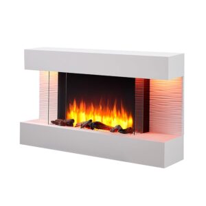BALDERIA Elis Electric Fireplace - Wall Fireplace with Heating Output bi to 2000 W, 3D Flame Effect, Various LED Lighting Settings, Remote Control, Timer, Thermostat - Cream White