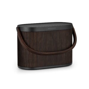 Bang & Olufsen Beosound A5 - Loud Wireless Home and Portable Bluetooth 360° Speaker with USB-C Cable and Integrated Qi Wireless Charging Pad - Dark Oak