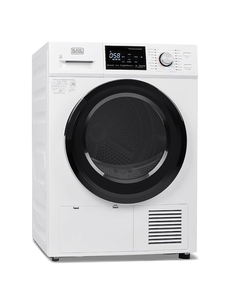 BLACK+DECKER 4.4 Cu. Ft. Electric Dryer with Heat Pump, 22 lb. Capacity , 240V Electric Clothes Dryer with 16 Cycles, Without Outside Exhaust, BDFH44M, White