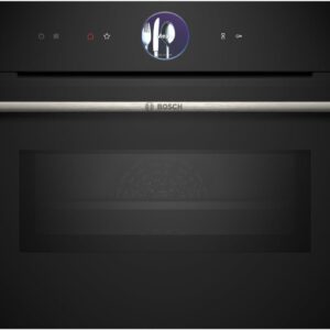 Bosch CMG7761B1 Series 8 Smart Built-In Compact Oven with Microwave Function, 45 x 60 cm, Black, Made in Germany, Pyrolysis, Air Fry, Digital Operating Ring, Touch Display,...