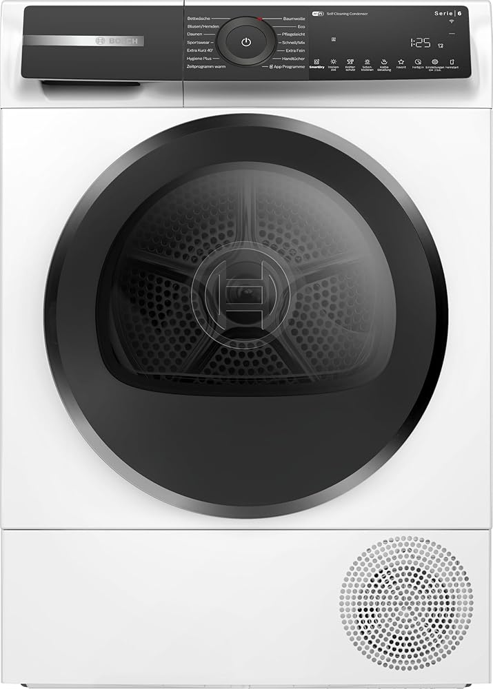 Bosch WQH245B40 Series 6, Smart Heat Pump Dryer 9 kg, Self-Cleaning Condenser, Optimal Drying Level with Auto Dry, Half Load, Fabric Gentle Drying, Drum Interior Lighting, White