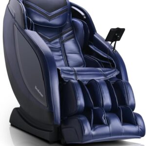 Brookstone BK650, Full Body 3D L-Track Technology Massage Chair with Heat Therapy, Zero Gravity, Voice Control, Extendable Footrest with Sole Rollers, Blue & Black, 2024