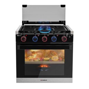 CAMPLUX Elite RV Stove Propane Range 21 Inches, 1.8 Cu.ft. Propane Oven with 3 Burners Cooktop, RV Gas Oven Stove Combo 28,100 BTU/Hr, Black, RGP21MGB