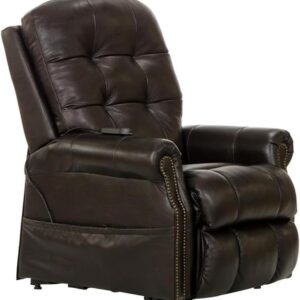 Catnapper Tyler Chocolate Brown Leather Power Lift Lay Flat Recliner with Heat & Massage