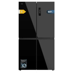 Cecotec Side-by-Side Bolero CoolMarket 4D 601 Black Glass E. 601L Fridge Freezer Combination 4 Doors Inverter Motor 90 cm No Frost Eco Quick Cooling Display Temperature Alarm...