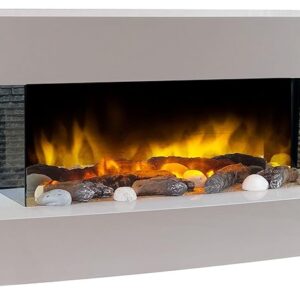 CHEMIN'ARTE Electric Fireplace, Lounge 2000 W, 120 x 46 cm, White, Wall Fireplace, with Remote Control, LED Flame Effect