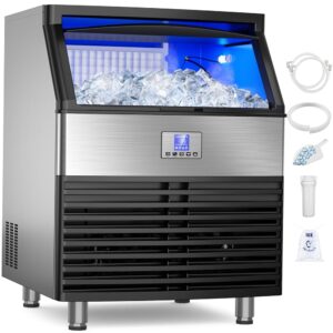 Commercial Ice Machine, 450Lbs/24H Under Counter Ice Machine, Upgrade Compressor 120LBS Storage Bin, Stainless Freestanding Commercial Ice Maker for Home Bar Cafe Office, with...