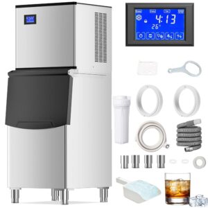 Commercial Ice Maker Machine 570 Lbs/24H with 400LBS Large Storage Bin Ice Ready in Air Cooled Clear Cube Ice for Bar Business Cafe (570Lbs/24H)