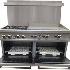 Commercial Range-Oven&Griddle, 60"W, 4 Burners-Left, 36" Griddle-Right, Natural Gas, Propane, NSF/ETL Certified, 2 Ovens Thermostat, Stainless Steel, Cast iron Grate Restaurant...