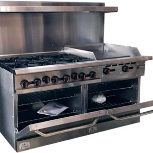 Commercial Range-Oven&Griddle, 60"W, 6 Burners-Left, 24" Griddle-Right, Natural Gas, Propane, NSF/ETL Certified, 2 Ovens Thermostat, Stainless Steel, Cast iron Grate Restaurant...