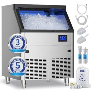 Coolake Commercial Ice Maker Machine 320lbs/24H with 120lbs Storage, Stainless Steel Under Counter Freestanding Ice Maker, Water Filter Reduce Scale up to 99% for Home Bar...