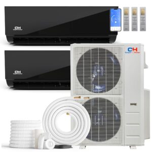 Cooper & Hunter 48,000 BTU 2-Zone Ductless Mini Split Air Conditioner & Heat Pump – 24K+24K Wall Mount Air Handlers – 24 SEER2 – 25FT Installation Kits – 230V – Midnight Edition