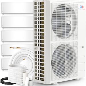 Cooper & Hunter 5 Zone 9000, 12000, 12000, 12000, 12000 BTU Ductless Mini Split AC/Heating Wall Mount System Full Set with 25ft Installation Kits