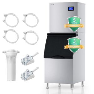 COTLIN Commercial Ice Maker 450LBS/24H with 350LBS Storage Bin, SECOP Compressor, Ice-Ready in 5-15mins, Large Ice Maker with Water Filter, Self-Cleaning/Timing/Ice Thickness...