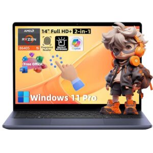 Dell Inspiron 14 2-in-1 Laptop - AMD Ryzen 5 8640HS(> Intel i7-1255U), 14" IPS LED FHD Display, 32GB DDR5, 1TB SSD, Backlit KB, Fingerprint, Win 11 Pro, Office License, w/DVD Drive