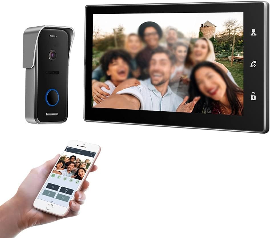 doorbell 10 Inch Wireless WiFi Smart IP Video Doorbell Intercom System,1xTouch Screen Monitor with 1x720P Wired Door Phone Camera