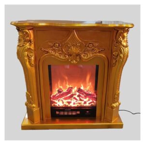Electric Firebox Insert Burner Decorative Fireplace Set Wooden Mantel Room Warmer Chimney LED Optical Flame Deocration, Without heater, Gold