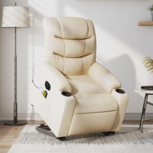 Electric Stand up Massage Recliner Chair Cream Fabric,Electric Lift & Recline Massage Recliner Chair for Comfort and Relaxation Massaging Chairs, Living Room Chairs