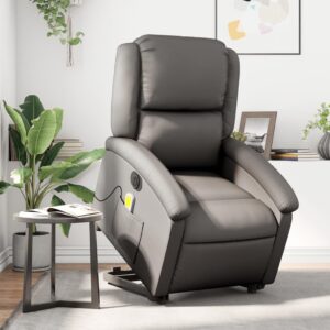 Electric Stand up Massage Recliner Chair Gray Real Leather Living Room Chair Lounge Chair Bedroom Chair Great for bedrooms, porches, patios.