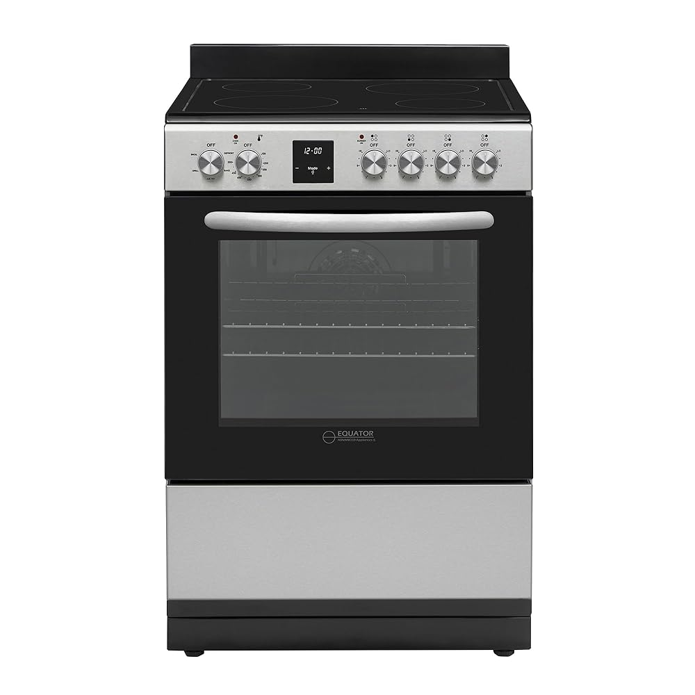 Equator Stainless Steel Electric Stove with Convection Oven, Air Fryer & Ceramic Cooktop 24-Inch, 4 Burners - Kitchen Cooking Range (SS)