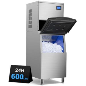 ETL Listed 600LBS/24H Commercial Ice Machine,560LBS Large Capacity Industrial Ice Maker,Ice Ready in 5-15min,Filter 99% of Impurities,with Self-Cleaning & Timing Function,for...