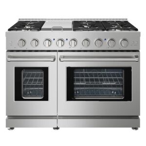 GarveeHome 48 in. 7.0 cu. ft. Full Gas Freestanding Range with 6 Sealed Burner Gas Cooktop & Griddle Cooktop, Cast Iron Grates and Primary Convection Oven in Stainless Steel