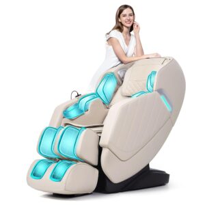 HealthRelife Massage Chair for the Whole Body Intelligent Massage Chair Zero Gravity 3D Robotic Hands with SL Rail Relaxing Chair Bluetooth Speaker Beige