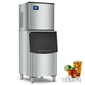 High-Performance Commercial Ice Maker Machine: 500lbs/24H Production, 350lbs Storage, 156 Ice Cubes in 6-15 Mins - Stainless Steel Industrial Ice Maker for Restaurant, Bar,...