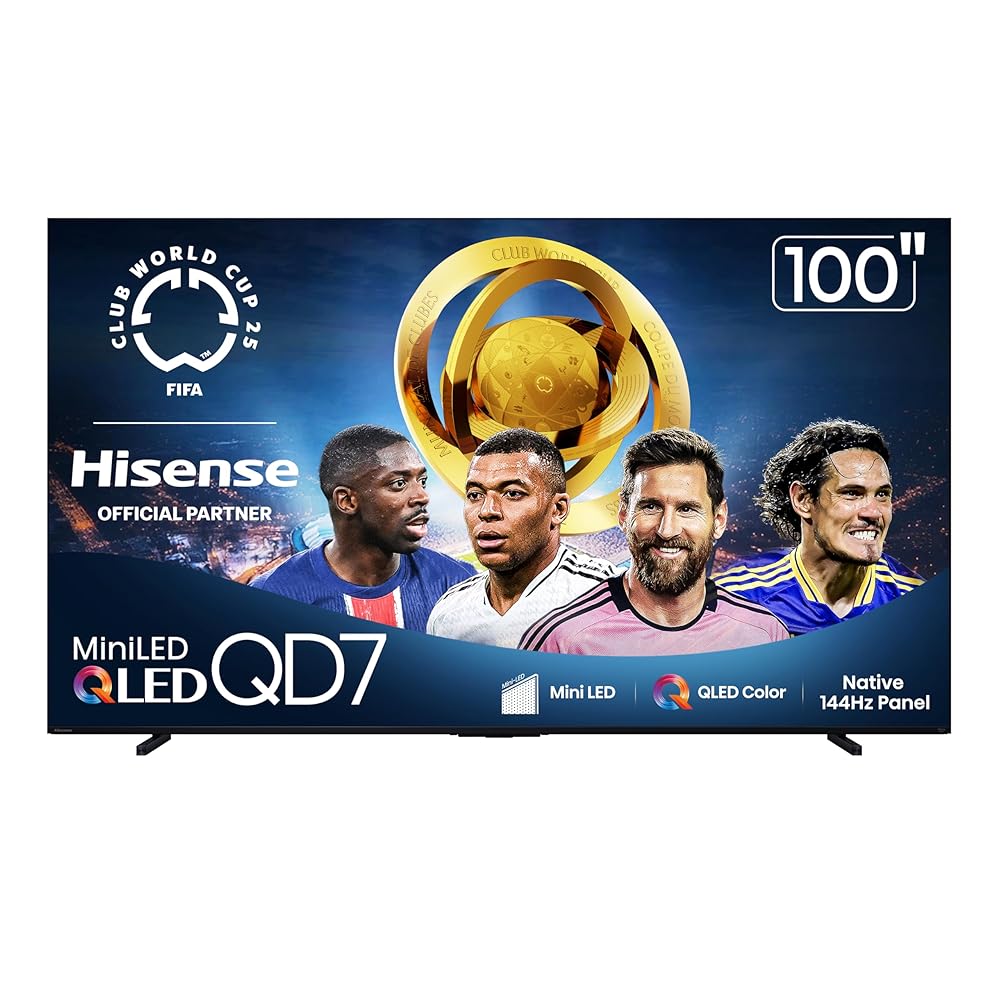 Hisense 100" Class QD7 Series Mini-LED 4K UHD Smart Fire TV (100QD7QF, 2025 Model) - QLED, 144hz, HDR10+, Dolby Vision, Dolby Atmos, Game Mode Pro, ALLM, Alexa Built in with...