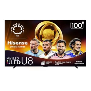 Hisense 100" Class U8 Mini-LED ULED 4K UHD Google Smart TV (100U8QG, 2025 Model) - QLED, Native 165Hz, VRR 288, Up to 5000 Nits, HDR10+, Dolby Vision IQ · Atmos, IMAX Enhanced,...