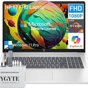 HP 2025 17 Inch Laptop Computer, 17.3 IPS FHD Business Laptop PC, AMD Ryzen 5 (6-Cores), 36GB RAM 2TB SSD, Windows 11 Pro Lifetime Office, 10-Key Number Pad, WiFi 6, HDMI, USB-C