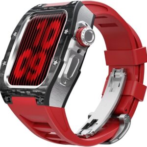 INFRI Modification Kit Carbon Fiber Case Flurin Rubber Band for Apple Watch 45/44mm 8 7 Men Rubber Sport Band Metal Bumper Frame for iWatch Series 6 5 4SE Watch Accessories 45mm...