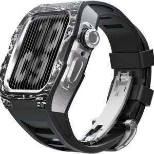 INFRI Modification Kit Carbon Fiber Case Flurin Rubber Band for Apple Watch 45/44mm 8 7 Men Rubber Sport Band Metal Bumper Frame for iWatch Series 6 5 4SE Watch Accessories 45mm...